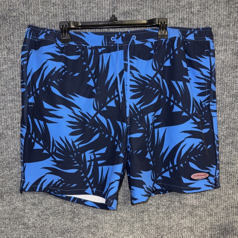 New Men's XL Vineyard Vines 7" Printed Pipes Chappy Swim Trunks Floral Pockets